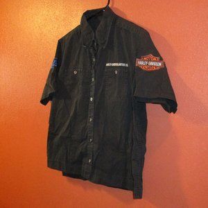 Harley Davidson Woman Medium Black Orange White Dealership Button Down Shirt